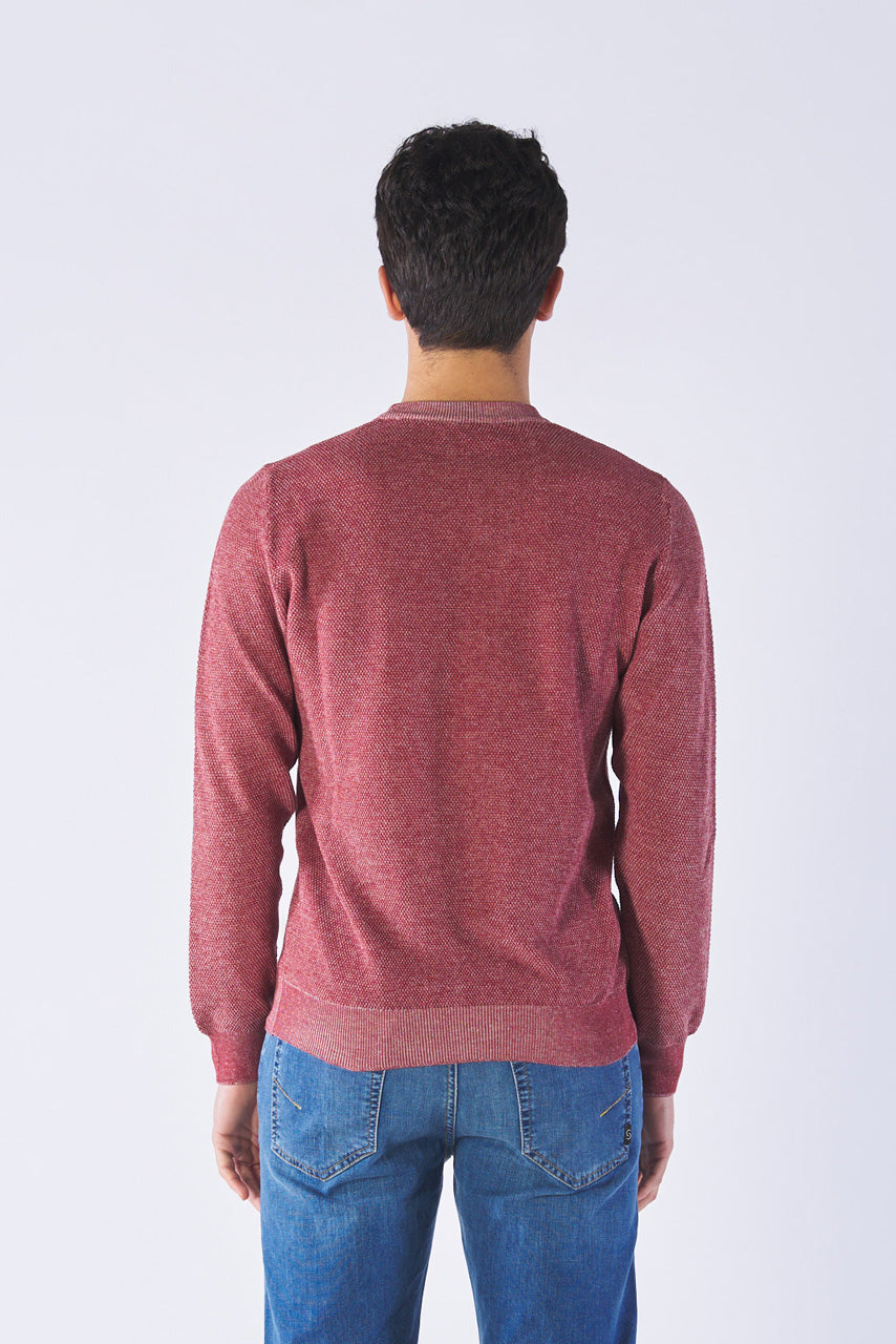 Maglia crew neck, rice stitch vanise, cotton knitted 203FB030