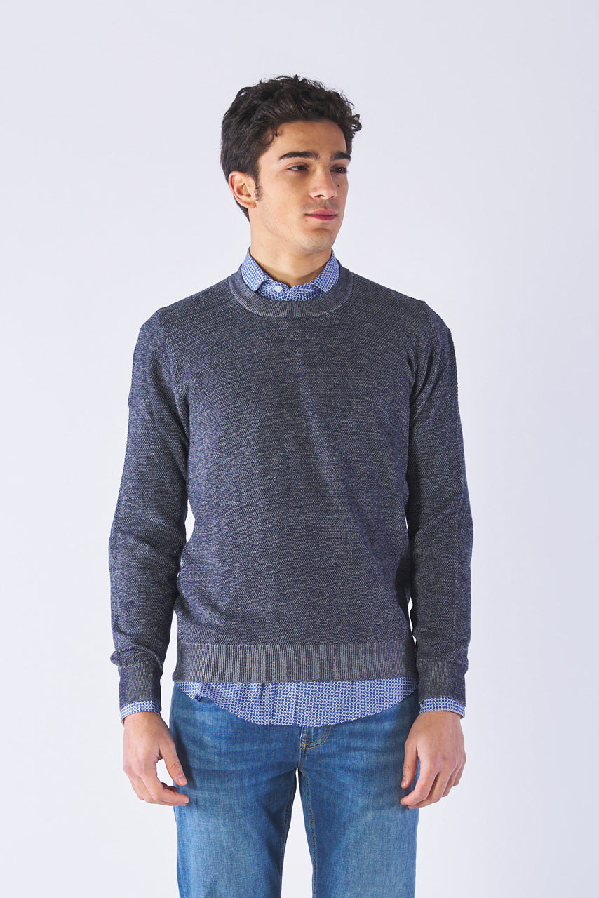 Maglia crew neck, rice stitch vanise, cotton knitted 203FB030