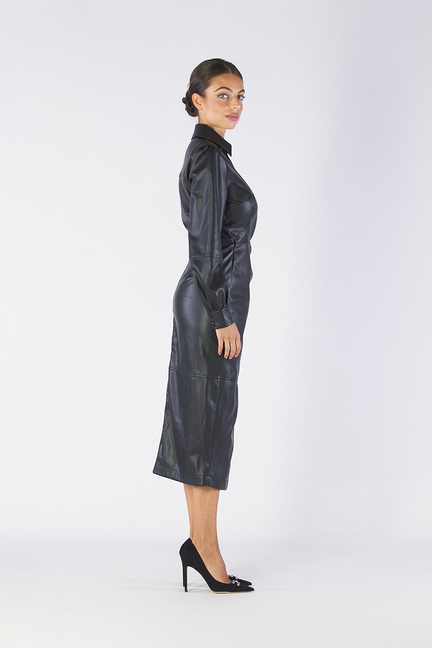 ASTREA midi dress w/light eco-leather draping