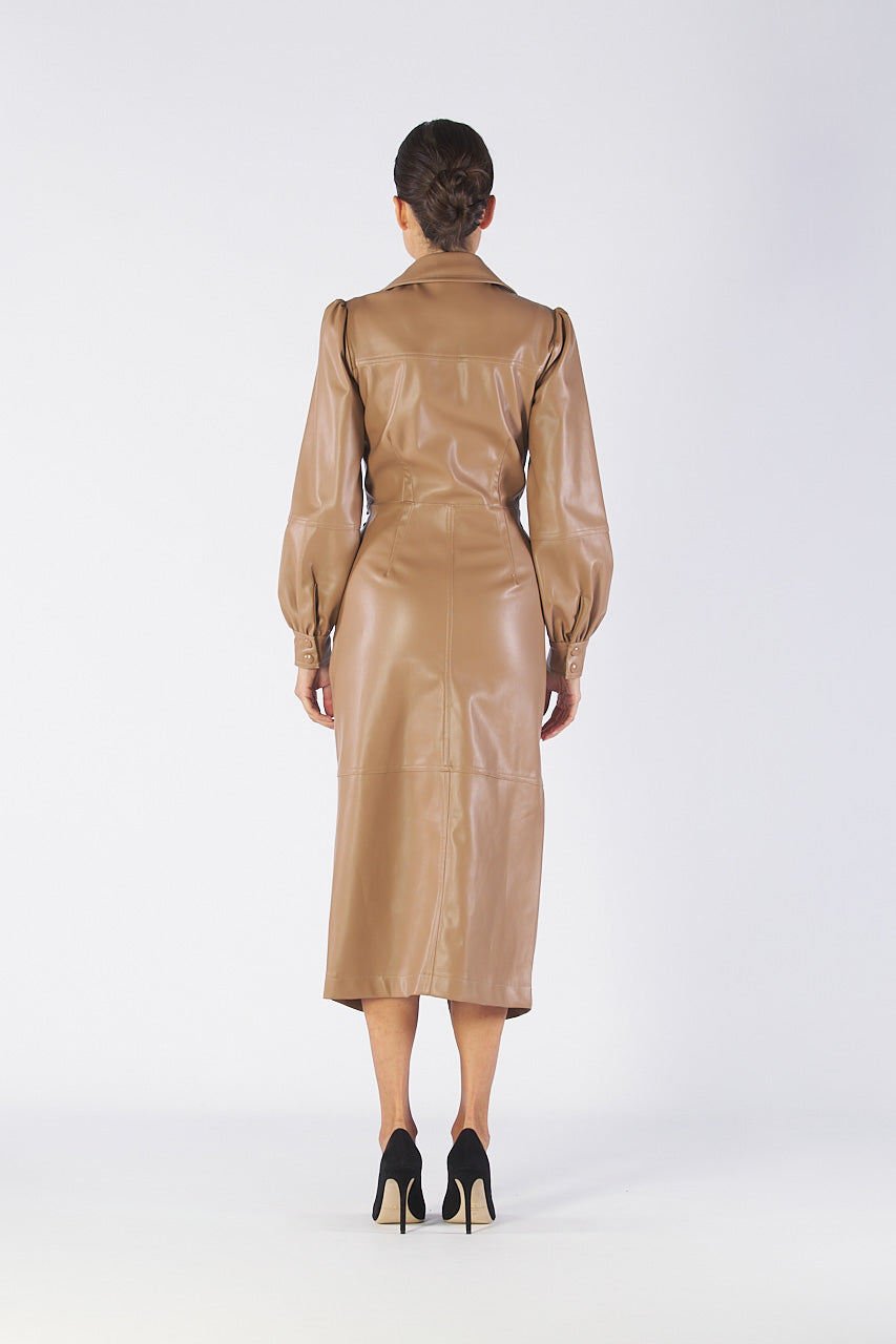 ASTREA midi dress w/light eco-leather draping