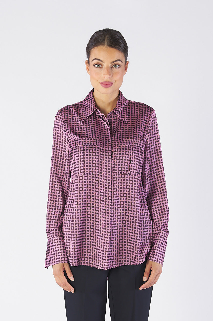 FROZEN s/s satin blouse with microgeometric print