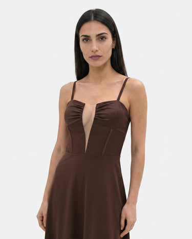 Abito lungo Rinascimento con Inserto in Tulle CFC0128042003 B401 CIOCCOLATO RINASCIMENTO 