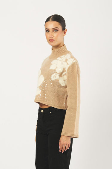 Maglia TIMO 252136619 intarsio con paillettes TIMO 252136619 005 CAMEL/OFF WHITE PENNY BLACK 