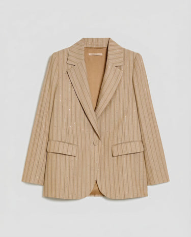 Blazer gessato con paillettes PBPMELODIA 2611041082 002 FONDO SALVIA PENNY BLACK 