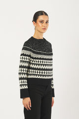 Maglia XANADU 2521366503 jacquard misto lana XANADU 2521366503 003 AVORIO-NERO PENNY BLACK 