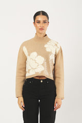 Maglia TIMO 252136619 intarsio con paillettes TIMO 252136619 005 CAMEL/OFF WHITE PENNY BLACK