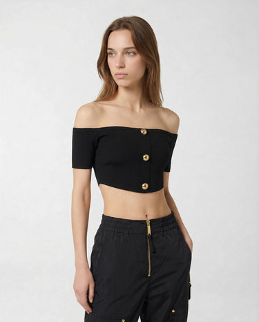 Top in Maglia Elisabetta Franchi Cropped Slim Fit TK86B62E2 110 NERO ELISABETTA FRANCHI 