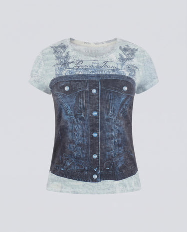 T-shirt Cropped Regular Fit W6RI04 KCCG0 FBCJ SOFT LIGHT BLU GUESS 