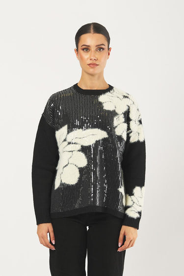 Maglia GODEZIA 252136616 intarsio con paillettes GODEZIA 252136616 001 BLACK/OFF WHITE PENNY BLACK