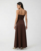 Abito lungo Rinascimento con Inserto in Tulle CFC0128042003 B401 CIOCCOLATO RINASCIMENTO 