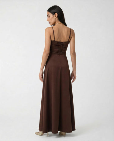 Abito lungo Rinascimento con Inserto in Tulle CFC0128042003 B401 CIOCCOLATO RINASCIMENTO 