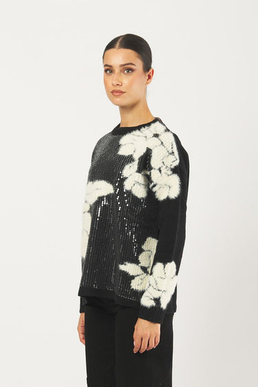 Maglia GODEZIA 252136616 intarsio con paillettes GODEZIA 252136616 001 BLACK/OFF WHITE PENNY BLACK 