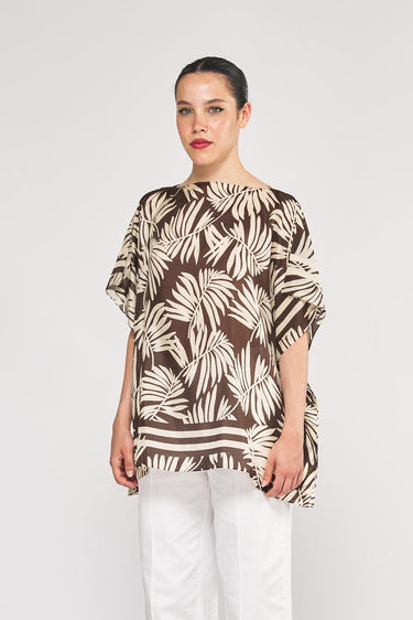 Silk canvas poncho with fantasy prints PM0120121057