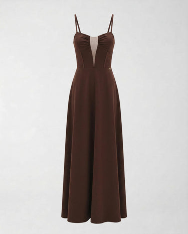 Abito lungo Rinascimento con Inserto in Tulle CFC0128042003 B401 CIOCCOLATO RINASCIMENTO 