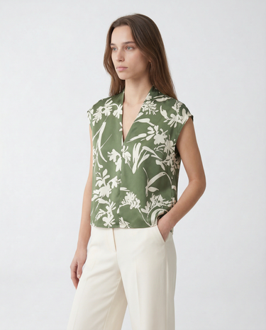 Blusa in Twill di Seta PBPAEROVIA 2611111123 002 FLOREALE VERDE PENNY BLACK 