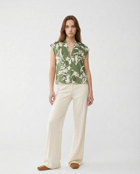Blusa in Twill di Seta PBPAEROVIA 2611111123 002 FLOREALE VERDE PENNY BLACK 