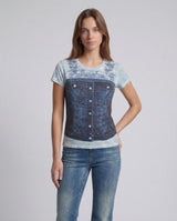 T-shirt Guess R5 Sub Tee in denim - Taglio contemporaneo W6RI04 KCCG0 FBCJ SOFT LIGHT BLU GUESS