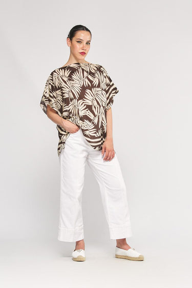 Silk canvas poncho with fantasy prints PM0120121057