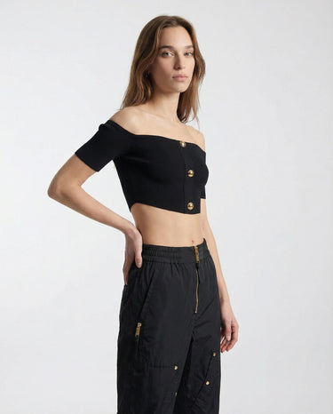 Top in Maglia Elisabetta Franchi Cropped Slim Fit TK86B62E2 110 NERO ELISABETTA FRANCHI 