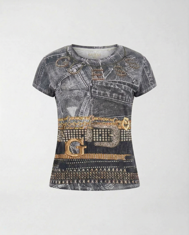 T-shirt Classic Fit W6RI05 KCCG0 JET BLACK MULTI GUESS 