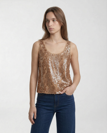 Top in fil coupé con paillettes PBPFIBBIA 2611161142 001 SABBIA PENNY BLACK 