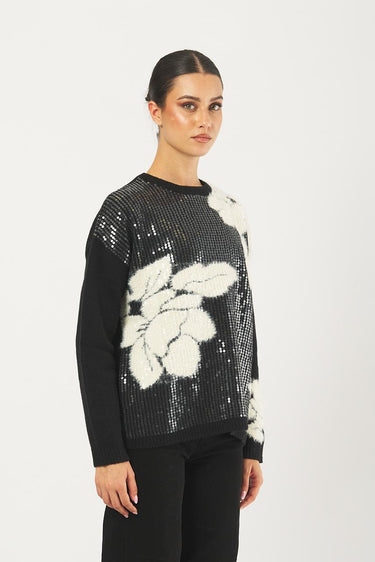 Maglia GODEZIA 252136616 intarsio con paillettes GODEZIA 252136616 001 BLACK/OFF WHITE PENNY BLACK
