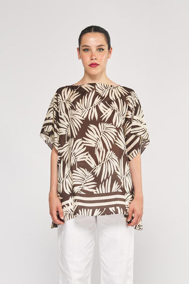Silk canvas poncho with fantasy prints PM0120121057