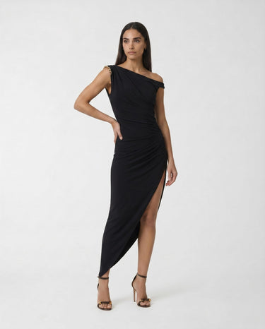Abito Elisabetta Franchi Monospalla con Dettaglio Gioiello Slim Fit AB90661E2 110 NERO ELISABETTA FRANCHI 