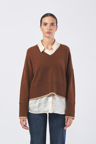 Maglia BIGLIA 2521366203 lana/cashmere rasato unito e rigato BIGLIA 2521366203 006 CUOIO/CAMMELLO PENNY BLACK