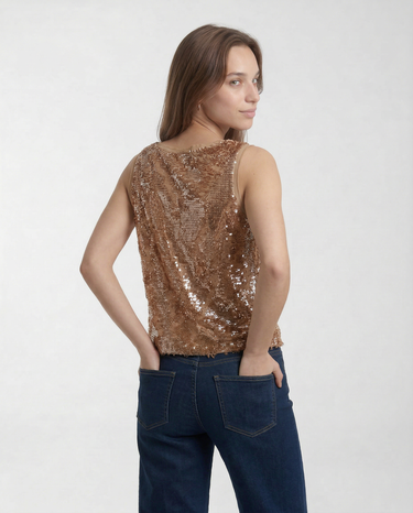 Top in fil coupé con paillettes PBPFIBBIA 2611161142 001 SABBIA PENNY BLACK 