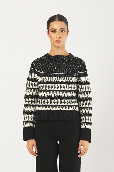 Maglia XANADU 2521366503 jacquard misto lana XANADU 2521366503 003 AVORIO-NERO PENNY BLACK 