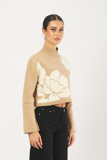 Maglia TIMO 252136619 intarsio con paillettes TIMO 252136619 005 CAMEL/OFF WHITE PENNY BLACK 