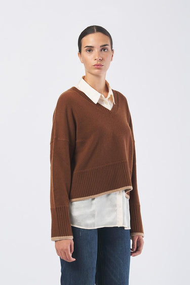 Maglia BIGLIA 2521366203 lana/cashmere rasato unito e rigato BIGLIA 2521366203 006 CUOIO/CAMMELLO PENNY BLACK