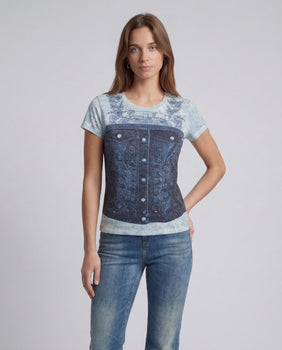 T-shirt Cropped Regular Fit W6RI04 KCCG0 FBCJ SOFT LIGHT BLU GUESS 