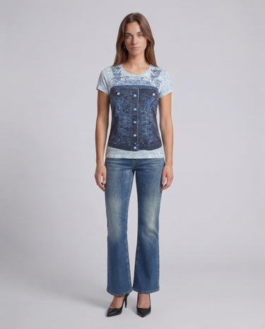 T-shirt Cropped Regular Fit W6RI04 KCCG0 FBCJ SOFT LIGHT BLU GUESS 
