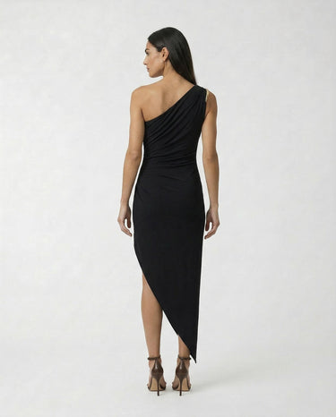 Abito Elisabetta Franchi Monospalla con Dettaglio Gioiello Slim Fit AB90661E2 110 NERO ELISABETTA FRANCHI 