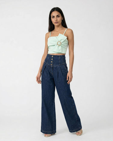 Crop Top Rinascimento con Fibbia Decorativa Slim Fit CFC0127712003 B411 VERDE MENTA RINASCIMENTO 